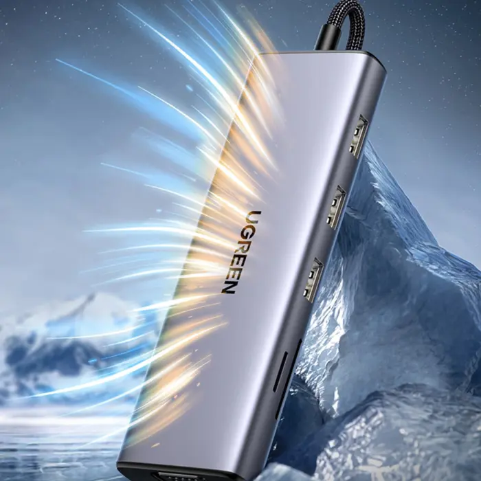 UGREEN USB Hub 9 in1, USB-C na HDMI 4K 60, VGA, USB-C PD 100W, 3x USB-A, RJ45, čitač kartica SD/TF