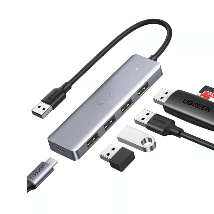 Ugreen USB Hub, USB 3.0, 4-port silver - box