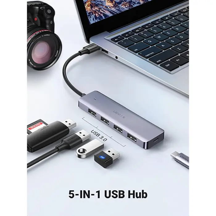 UGREEN USB Hub, USB 3.0 A, 4-portni, micro USB, sivi