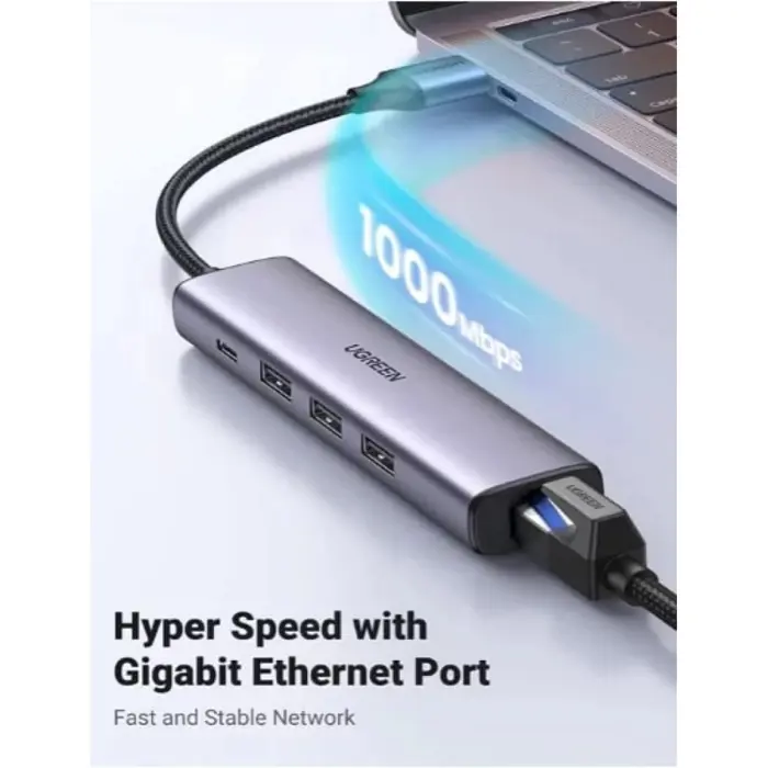 UGREEN USB HUB, USB 3.0 na Gigabit + 3xUSB 3.0 sa USB-C Power Port USB 3.0, 1000Mbps
