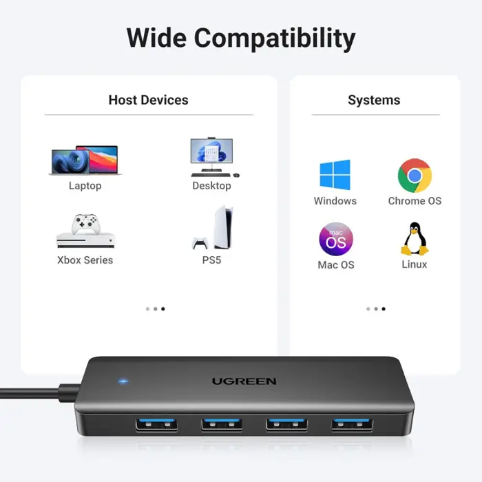 UGREEN USB Hub, USB-C 3.0, 4-portni USB 3.0, sivi