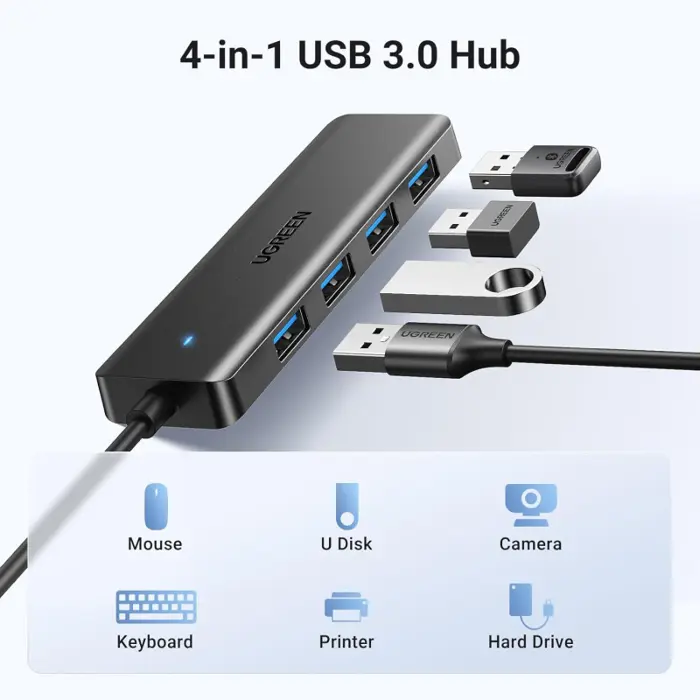 UGREEN USB Hub, USB-C 3.0, 4-portni USB 3.0, sivi
