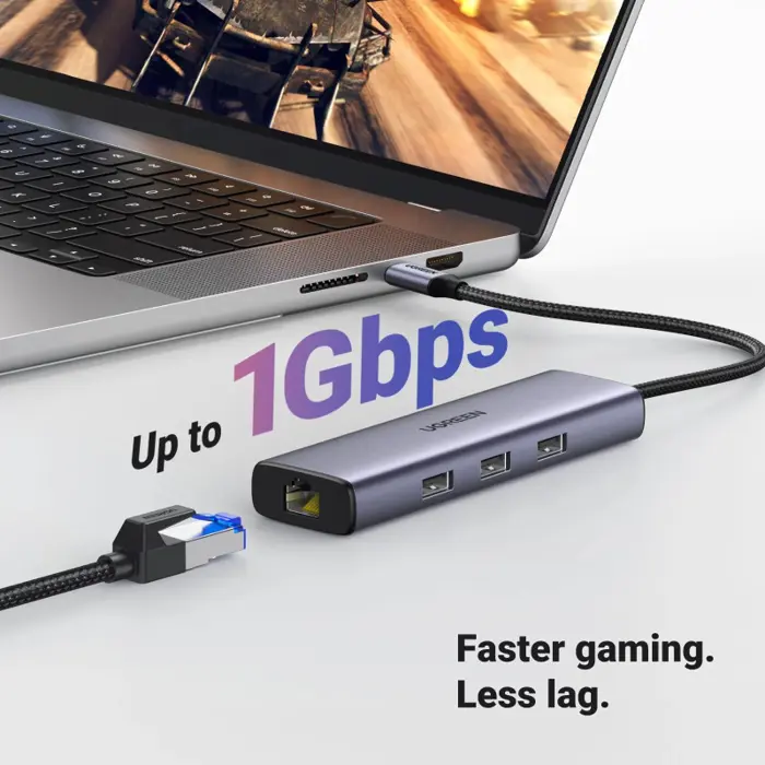 UGREEN USB Hub, USB-C na 3xUSB 3.0 A, HDMI, RJ45, PD