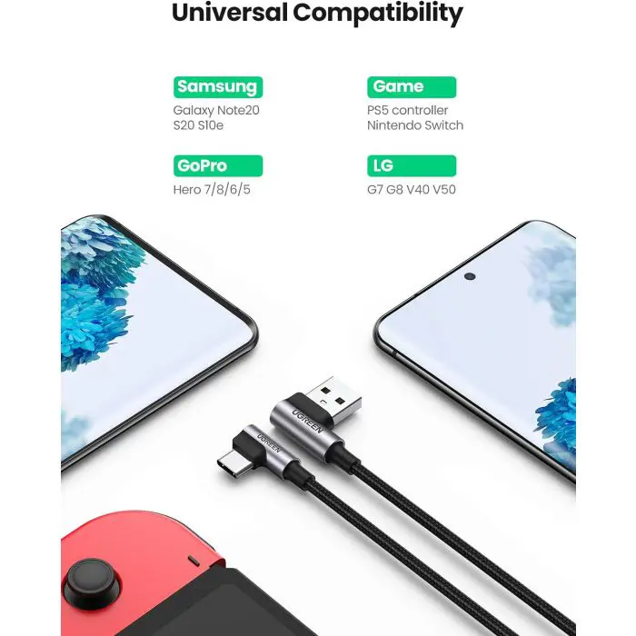 Ugreen USB to USB C 90 Degree Fast Charging Cable 2M