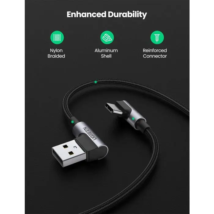 Ugreen USB to USB C 90 Degree Fast Charging Cable 2M