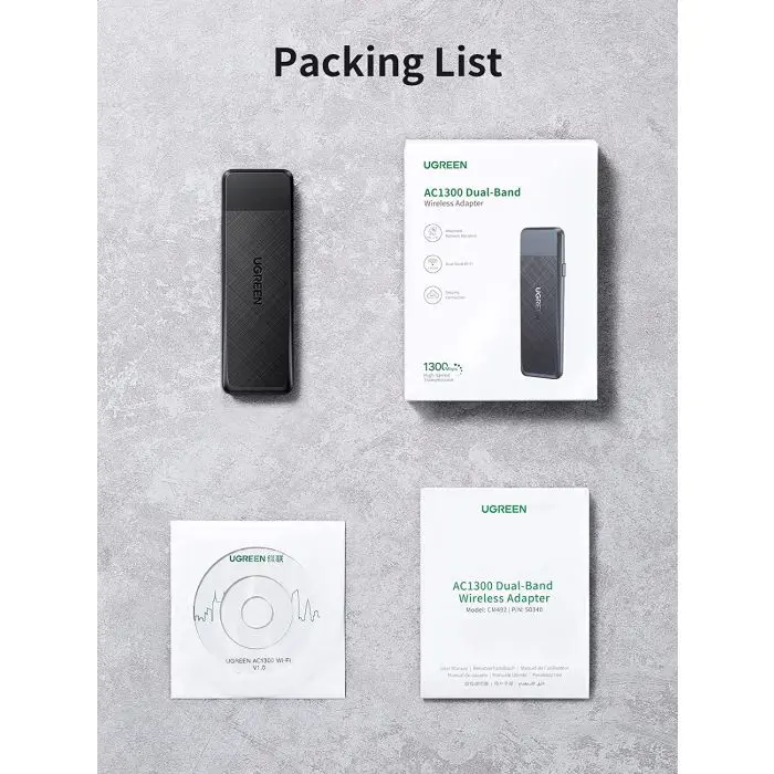 Ugreen USB WiFi adapter AC1300, 1300Mbps 802.11 Dual Band