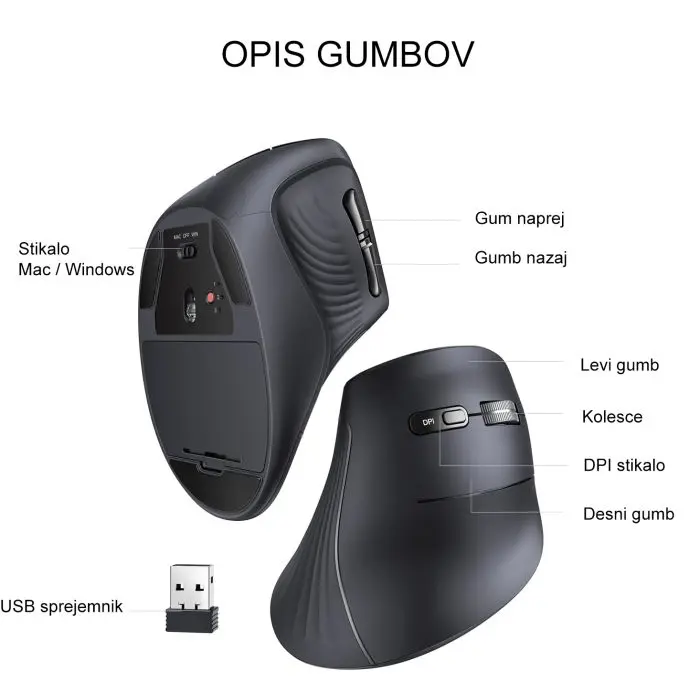 Ugreen wireless ergonomic vertical mouse with Bluetooth and Wi-Fi connection