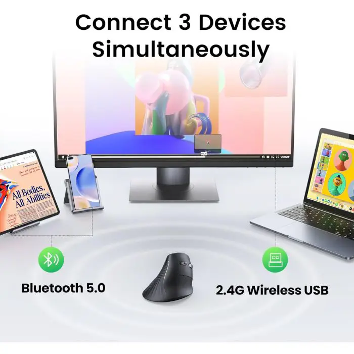 Ugreen wireless ergonomic vertical mouse with Bluetooth and Wi-Fi connection