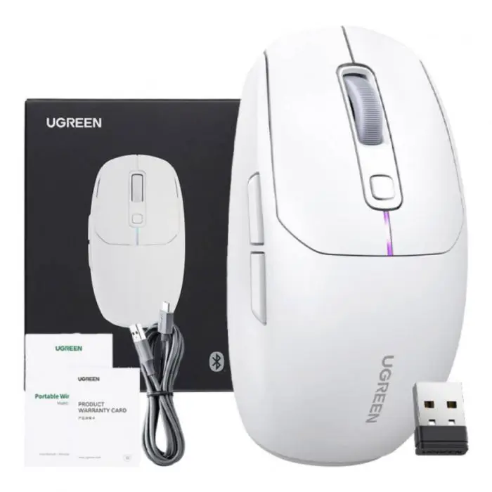 Ugreen wireless mouse 5000 DPI 2.4G+BT - white