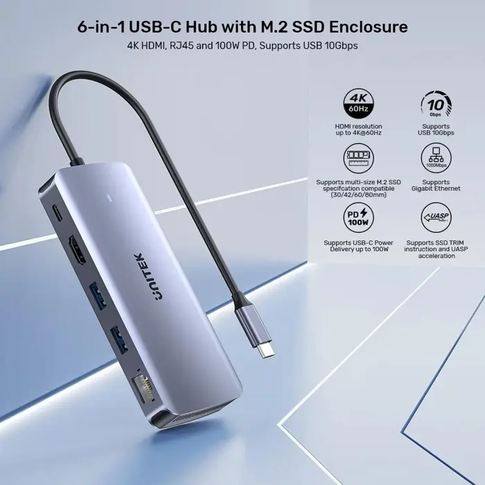 UNITEK ACTIVE HUB 6-IN-1 USB-C, M.2 SSD ENCLOSURE