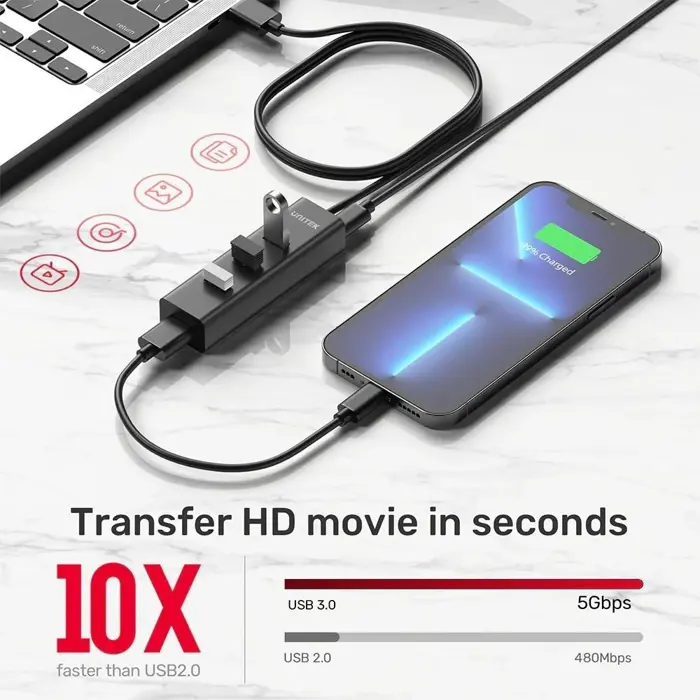 UNITEK ACTIVE HUB USB-A 5GBPS, 4X USB-A