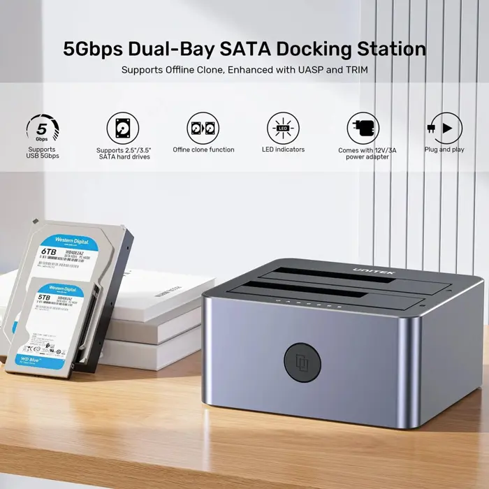 UNITEK CLONE STATION DISC 2X SATA 2,5/3,5" USB 5GB