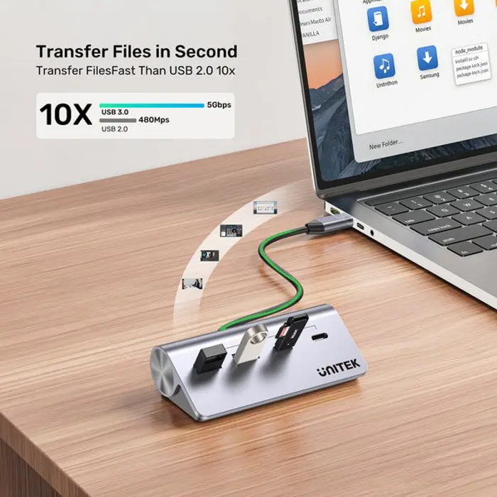 UNITEK HUB USB-C 2X USB-C 2X USB-A 5GBPS ALU