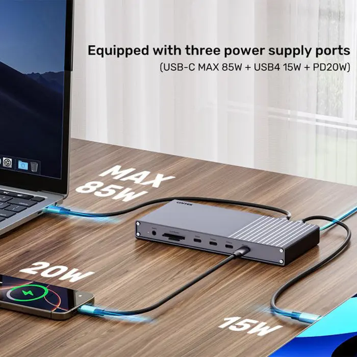 Unitek Potrójna stacja dokująca USB4 40Gb/s,Napajanje 120W