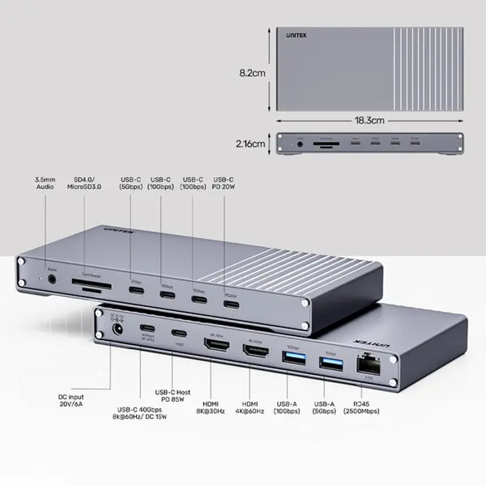 Unitek Potrójna stacja dokująca USB4 40Gb/s,Napajanje 120W