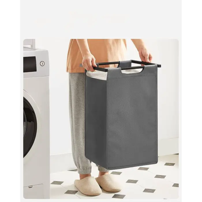 VASAGLE BLH201G01 laundry basket with 2 compartments, black