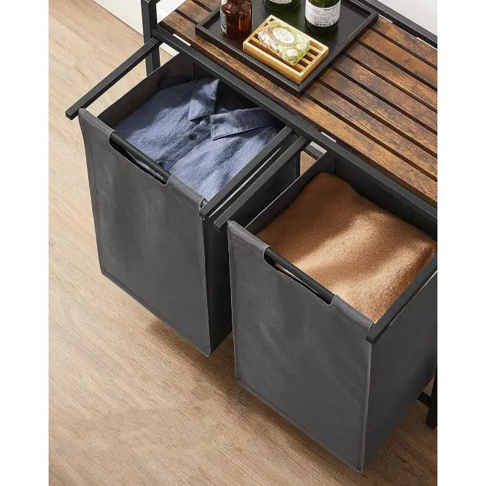 VASAGLE BLH201G01 laundry basket with 2 compartments, black
