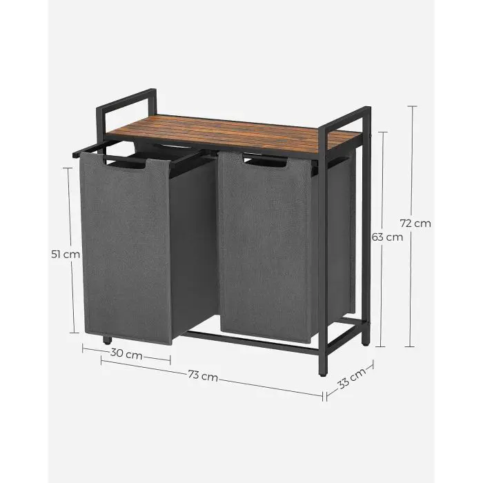 VASAGLE BLH201G01 laundry basket with 2 compartments, black