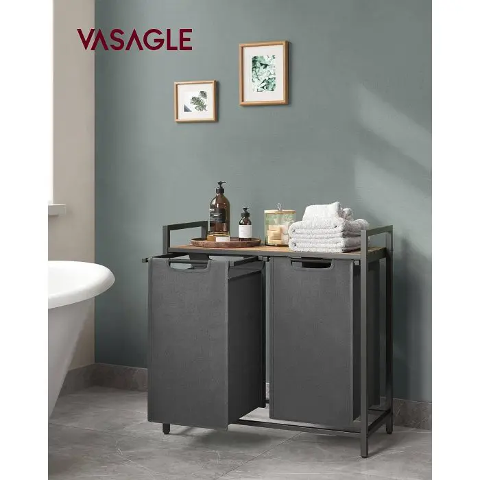 VASAGLE BLH201G01 laundry basket with 2 compartments, black