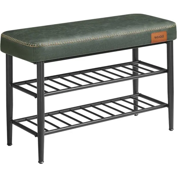 VASAGLE EKHO shoe bench, artificial leather, 135 kg capacity, forest green, 30 x 80 x 50 cm
