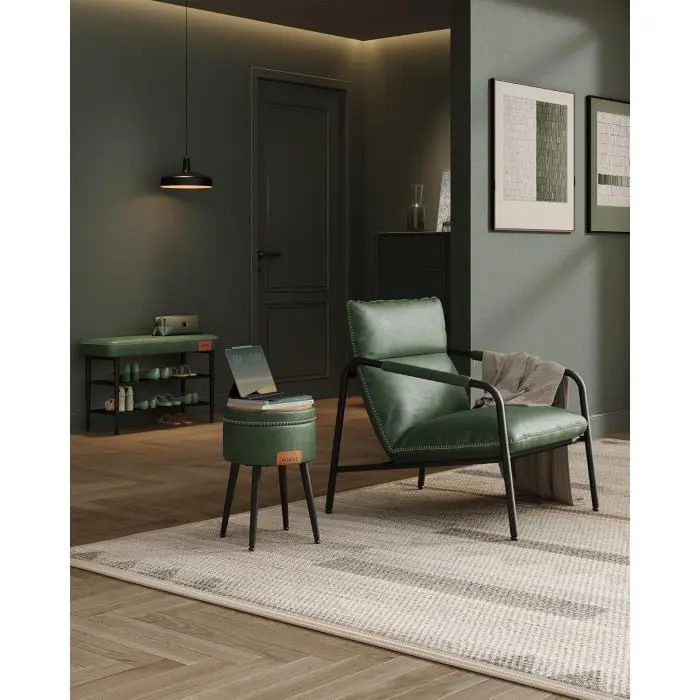 VASAGLE EKHO shoe bench, artificial leather, 135 kg capacity, forest green, 30 x 80 x 50 cm