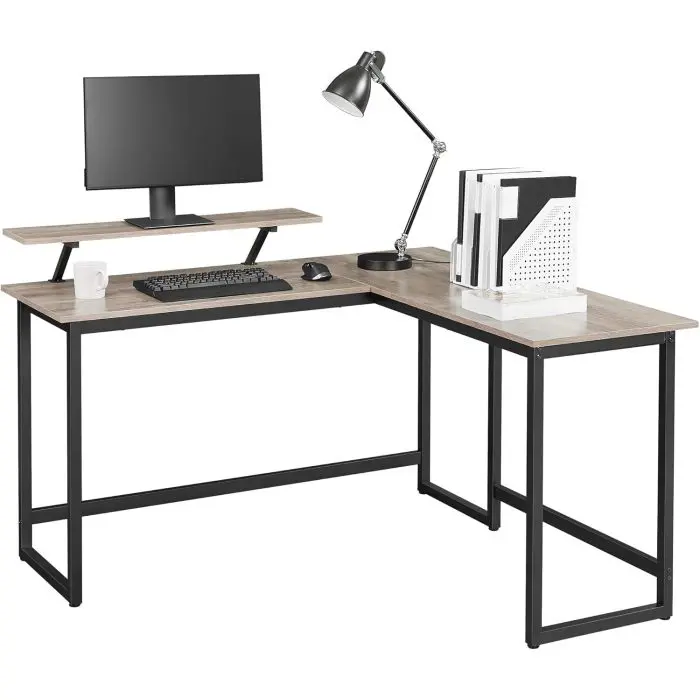 Vasagle L-shaped computer table in Greige/Black