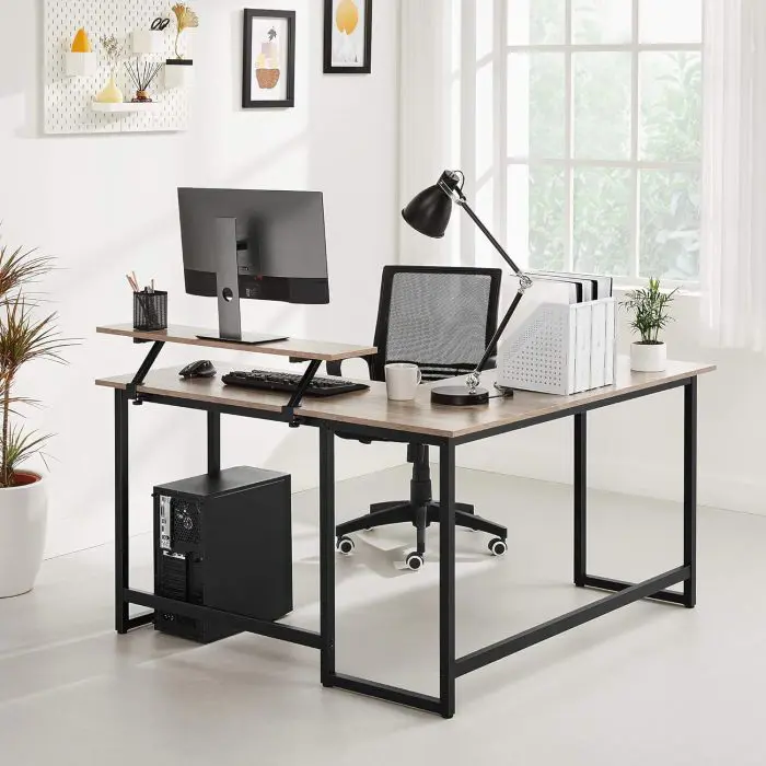 Vasagle L-shaped computer table in Greige/Black