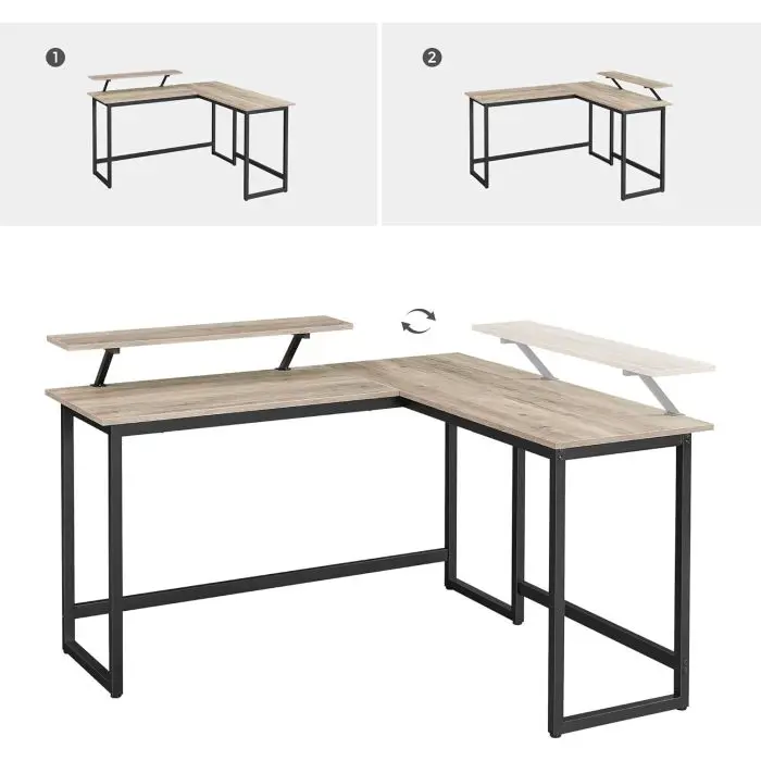 Vasagle L-shaped computer table in Greige/Black