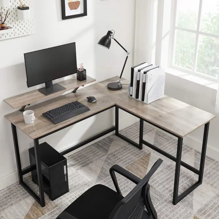 Vasagle L-shaped computer table in Greige/Black
