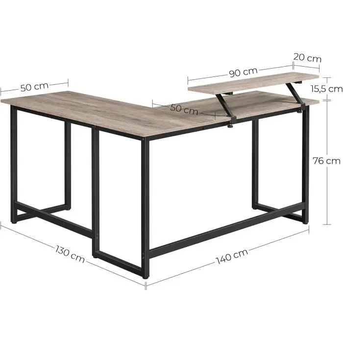 Vasagle L-shaped computer table in Greige/Black