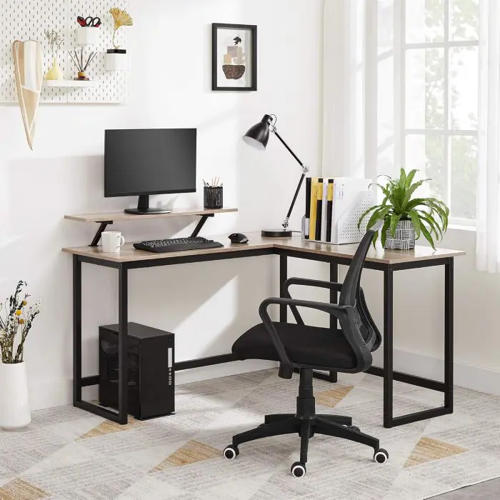 Vasagle L-shaped computer table in Greige/Black