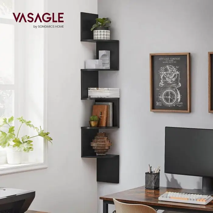 VASAGLE LBC20BK wall corner shelf, black