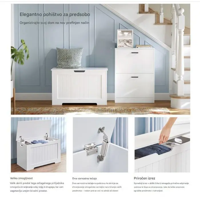 Vasagle multi -purpose bench with storage space white 40 x 76 x 48 cm
