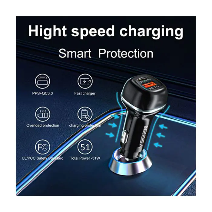VEGER car charger CC62 USB+USB-C PD, QC3.0 51W