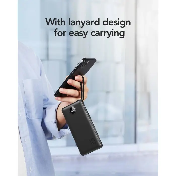 VEGER portable battery with built-in cables C10 10000 mAh, black.
