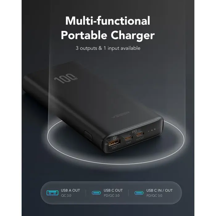 VEGER T100 PowerBank 20,000 mAh T100, black