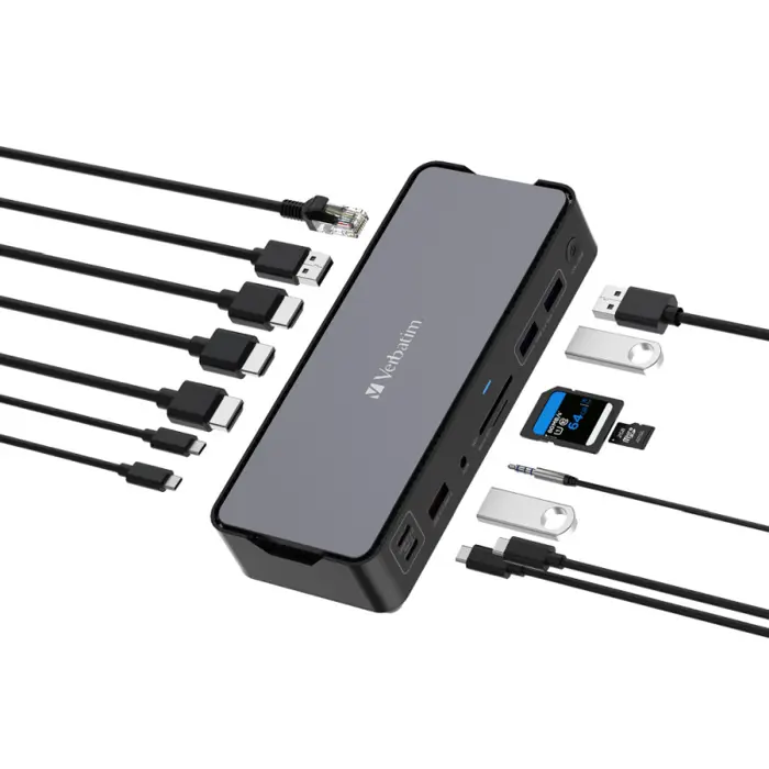 Verbatim CDS-15 portni USB-C Pro Docking Station 2 x HDMI | DP | RJ45 | USB-A 3.1 | 2 x USB-A 3.0 | USB-A 2.0 | 2 x USB-C® 3.1 | SD | microSD | Audio | USB-C PD | USB-C Host