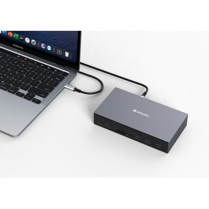 Verbatim CDS-17 portni USB-C Pro Docking Station HDMI do 8K | 2 x HDMI do 4K | 2 x DP | RJ45 | USB-A 3.2 | 2 x USB-A 3.0 | 2 x USB-A 2.0 | USB-C® 3.2 | SD | microSD | Audio | DC napajanje | USB-C Host