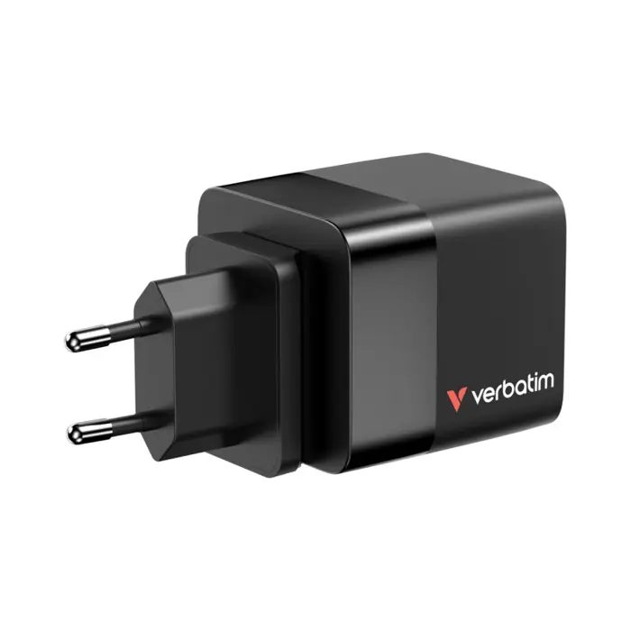 Verbatim GaN zidni punjač 65W s USB-C kabelom na uvlačenje, PD, QC 3.0, 1xUSB-C, 1xUSB-A