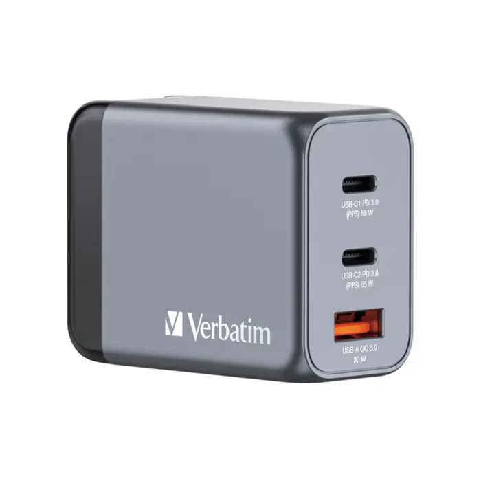 Verbatim GNC-65 GaN Charger 65W 2xUSB-C/1xUSB-A