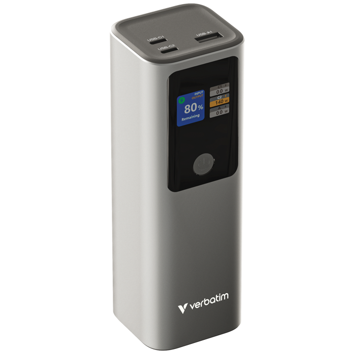 Verbatim Powerbank 27000 mAH Charge n Go 183W max, Dual USB-C® port, 1xUSB-A, Smart digital TFT display