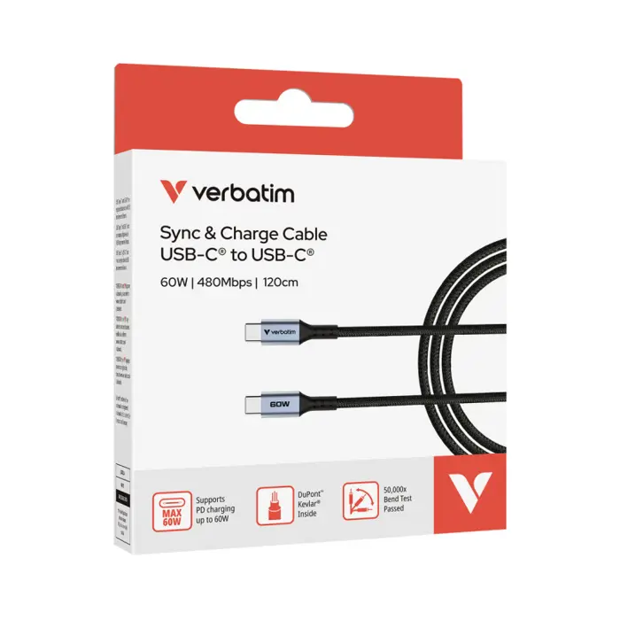Verbatim Sync & Charge kabel USB-C na USB-C 100W, 120 cm