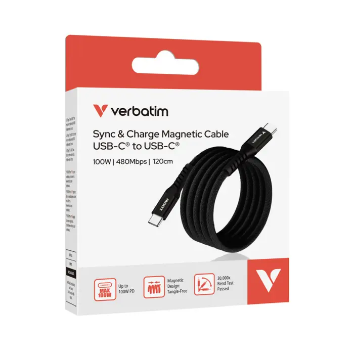 Verbatim Sync & Charge kabel USB-C na USB-C 100W Magnetic 120 cm - crni