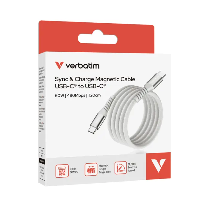 Verbatim Sync & Charge kabel USB-C na USB-C 60W Magnetic 120 cm - sivi