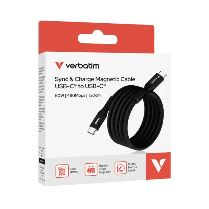 Verbatim Sync & Charge kabel USB-C na USB-C 60W Magnetic 120 cm - crni