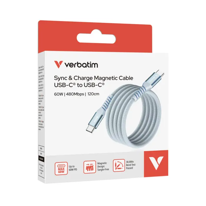Verbatim Sync & Charge kabel USB-C na USB-C 60W Magnetic 120 cm - plavi