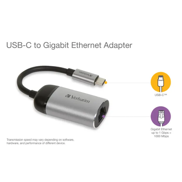 Verbatim USB-C na gigabitni ethernet adapter, aluminijsko kućište, 10cm kabel