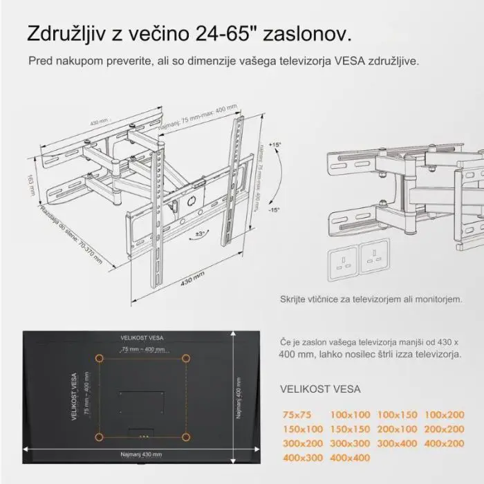 VonHaus 23-56 '' folding TV wall bracket up to 45kg