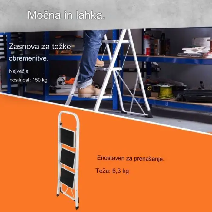 VonHaus 3 shelf steel ladder