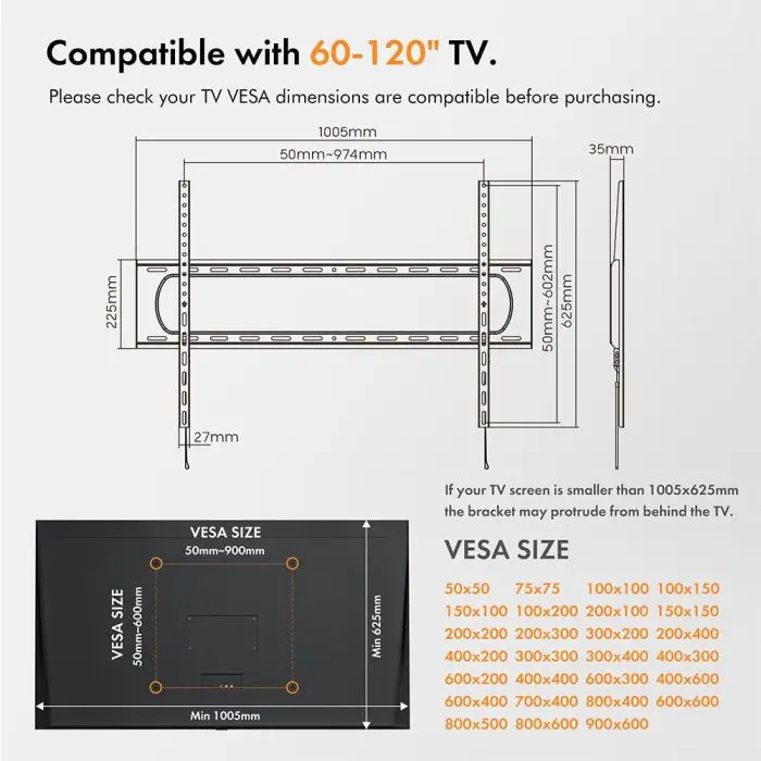 VonHaus 60-100 '' fixed TV wall mount up to 100kg
